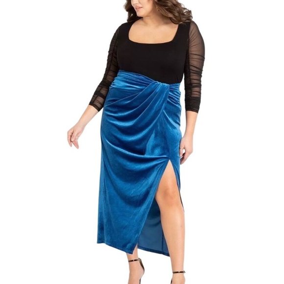 Eloquii Dresses & Skirts - NWT Eloquii Twist Velvet Maxi Skirt with Slit Blue Size 18